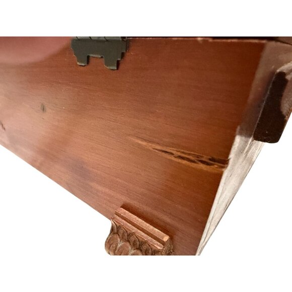 Wooden Jewelry Trinket Box Floral Carving Cottage Scene Mirror Rounded Lid Vtg - Picture 8 of 12